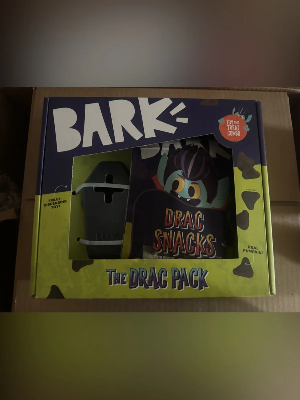 Bark Box Super Chewer Drac Pack L dog toy & treat Halloween Dracula gift set NEW